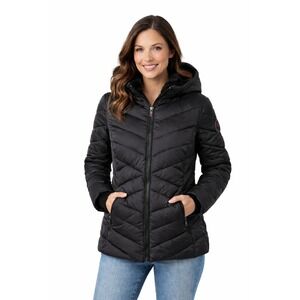 HFX Performance Black Quilted Hooded Puffer Jacket Faux Fur Trim Women's XL